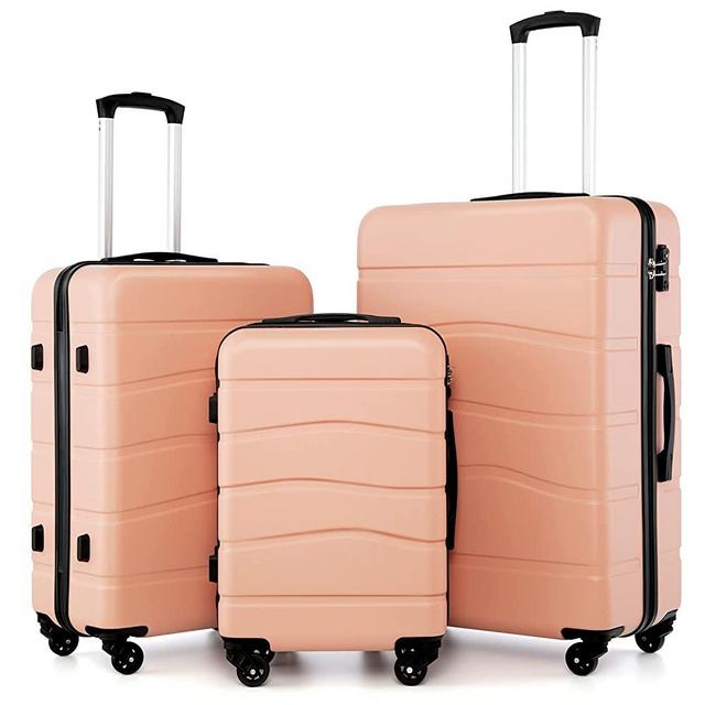 LONG VACATION Luggage 3 Piece Set Suitcase ABS Hardshell with Spinner Wheels and TSA Lock 20in 24in 28in (Sakura Pink)