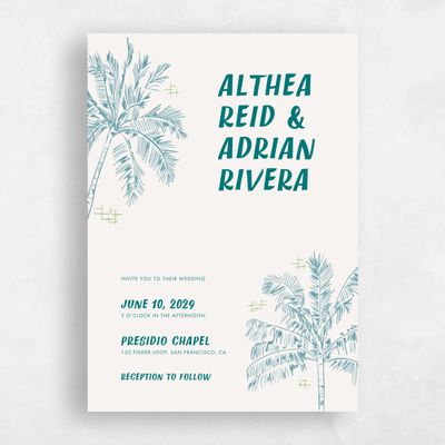 Teal, Blue Wedding Invitation - Ocaso Portrait