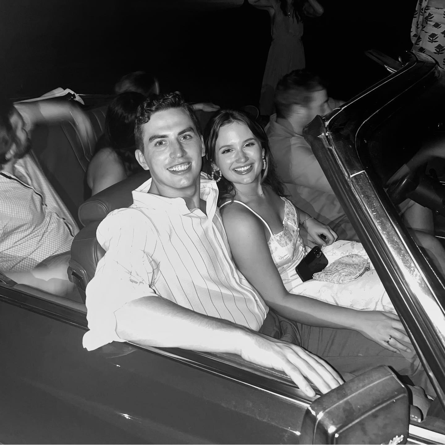 Riding to the bars in style after their engagement party