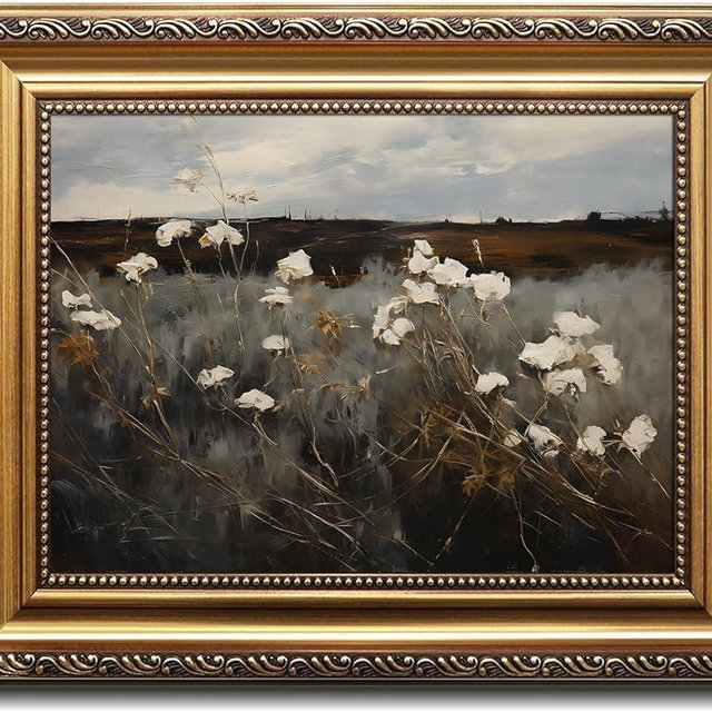 Kizbok Gold Framed Wall Art for Home Decor, Vintage Dark Autumn Landscape Oil Painting, Moody Wildflower Canvas Prints for Wall Decor, Antique Landscape Picture Wall Decor, Aesthetic Bedroom Framed Art Picture for Living Room Bathroom Gallery Shelf Decoration - 9x12inch