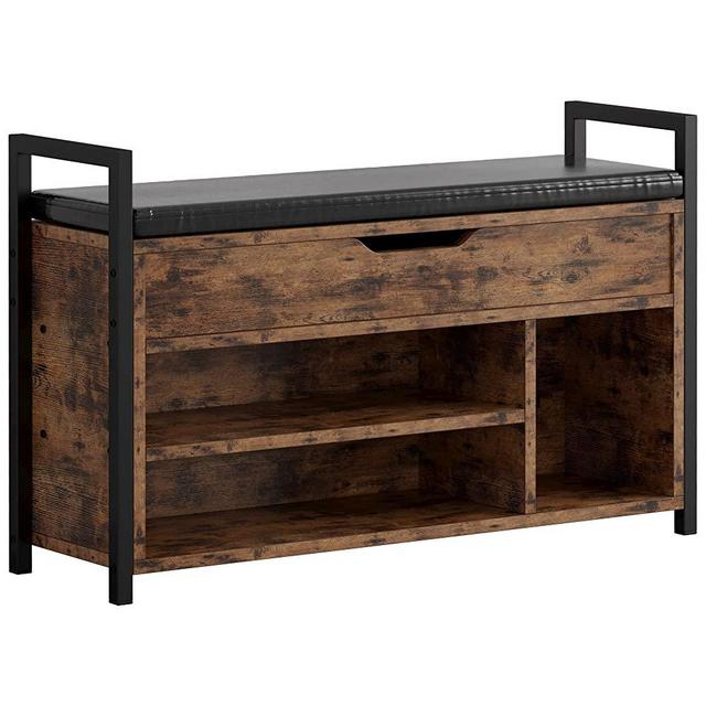 IRONCK Shoe Storage Bench, Entryway Bench with Lift Top Storage Box, Metal and Wood Bench for Entryway, 2-Tier Shoe Rack Organizer for Entryway, Bedroom, Hallway, Industrial, Vintage Brown