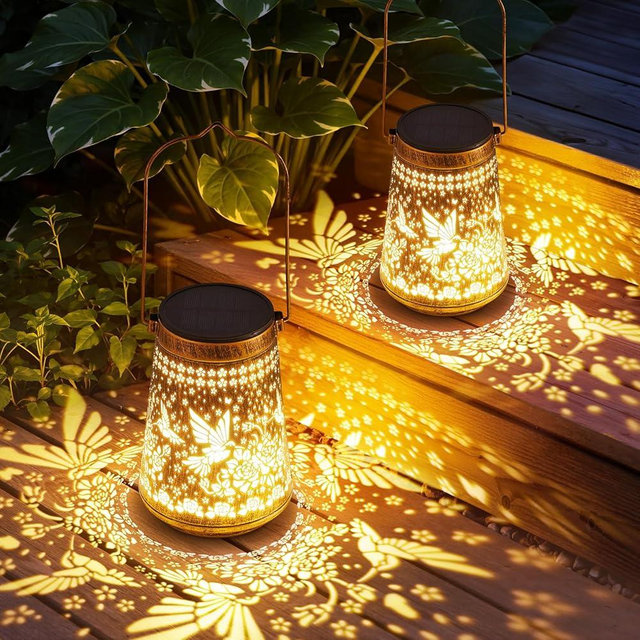 2 Pack Solar Lanterns Outdoor Waterproof Birthday Gifts for Women Mom Grandma, Hollowed-Out Metal Hummingbird Hanging Solar Lantern Lights Outdoor Decor, 2 Modes Lights Decor for Yard, Patio