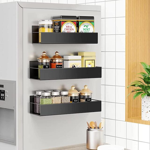 Vetacsion 3 Pack Moveable Fridge Magnetic Spice Racks,Metal Black