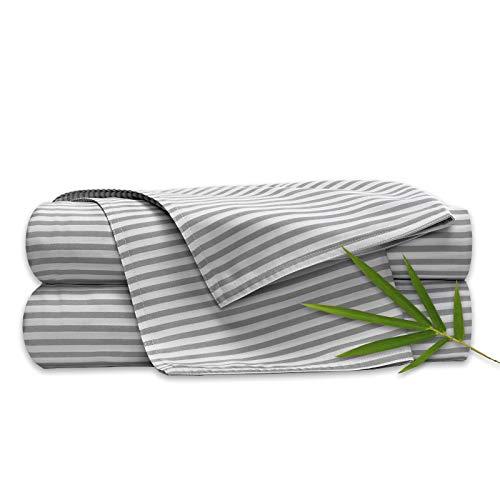 Pure Bamboo Sheets - Queen Size Bed Sheets 4pc Set - 100% Organic Bamboo - Incredibly Soft - Fits Up to 16" Mattress - 1 Fitted Sheet, 1 Flat Sheet, 2 Pillowcases (Queen, Stripes)
