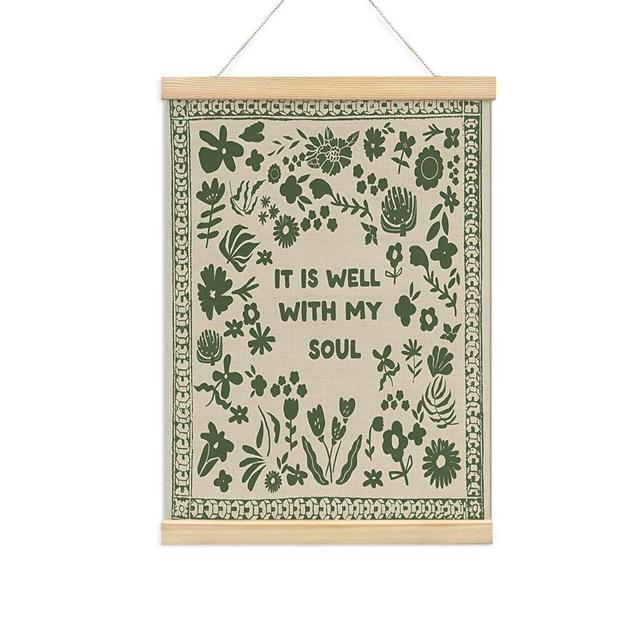 NaZaUK It Is Well with My Soul Wall Art, Bible Verses Wall Decor, Inspirational Bible Verse Scripture Poster Hanger Frame, Forest Green Botanical Floral Print, Christian Gifts,12x16 Inch