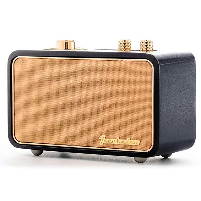 Vintage Bluetooth Speaker with Radio, TRENBADER.com Portable Wireless Speaker for Home Office Travel Indoor Outdoor, Natural Real Wood, Mic
