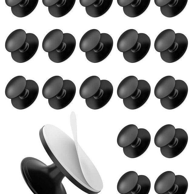 Anobeyi 20 Pack Self Adhesive Cabinet Knobs, No Drilling Self Stick Drawer Knob, Stick-on Kitchen Cabinet Stainless Steel Handle Pull for Window, Wardrobe, Dresser, Cupboard, Closet (20, Black)