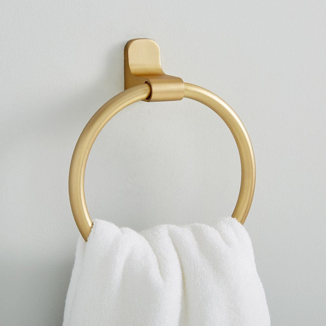 Mid-Century Contour Bath Hardware,Towel Ring, Antique Brass