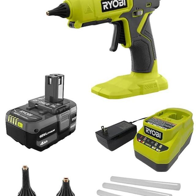 RYOBI Ryobi Glue Gun Kit P307 ONE+ 18V Cordless Dual Temperature with 4.0 Ah Lithium-Ion Battery + Charger + Bonus Nozzles p307-kit