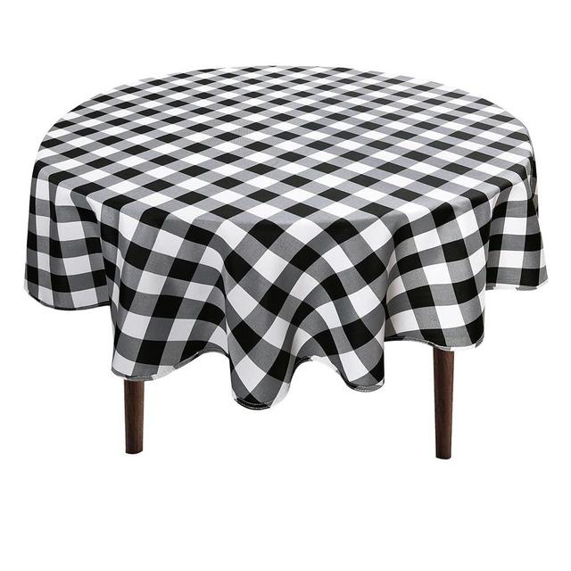 Hiasan Checkered Round Tablecloth 108 Inch - Waterproof Stain and Wrinkle Resistant Washable Fabric Table Cloth for Dining Room Party Outdoor Picnic, Black and White
