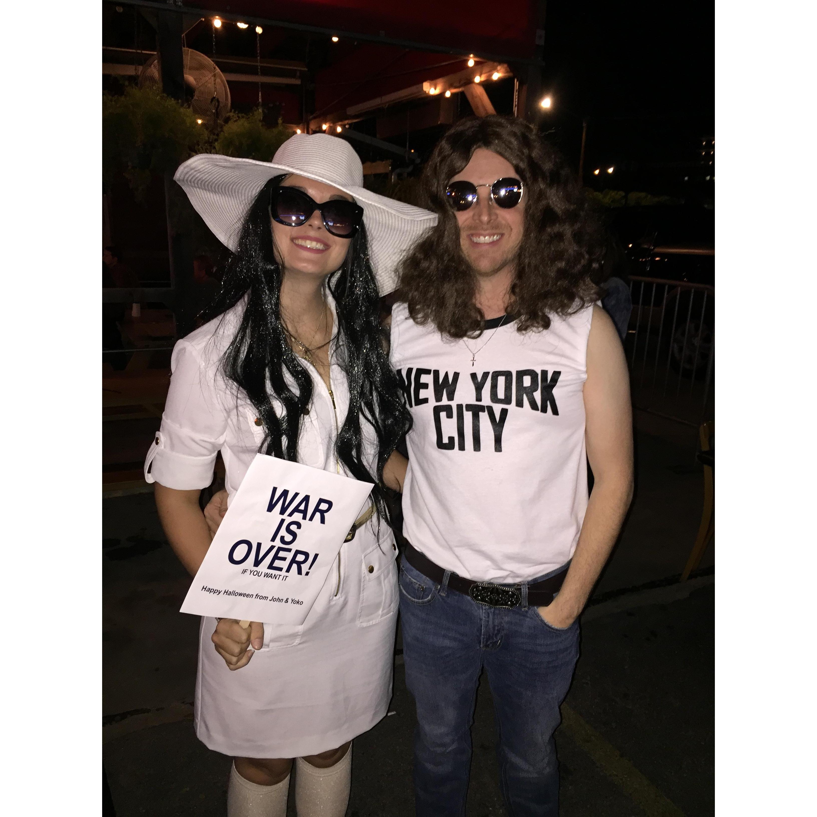 Halloween dressed as John and Yoko.