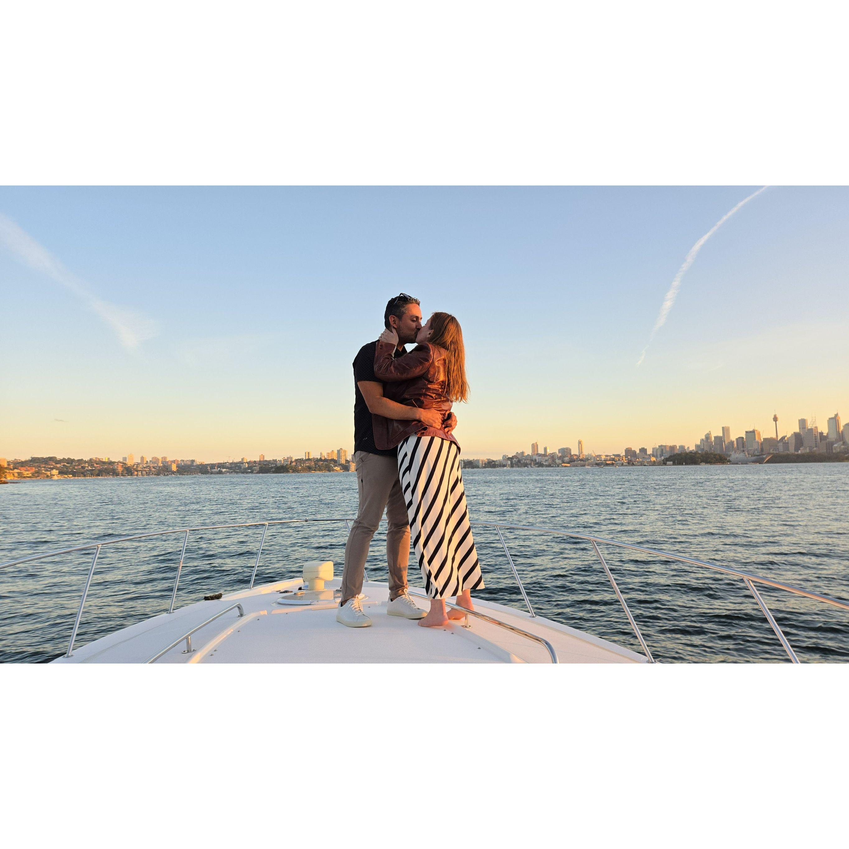 Sunset, a boat, charcuterie, champagne, the Sydney Opera House, the Harbor Bridge, and a proposal: does it get any better than that?