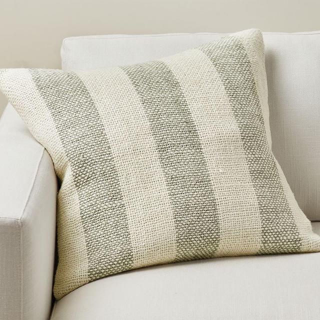 Faye Textured Striped Pillow Cover, 22" x 22", Eucalyptus