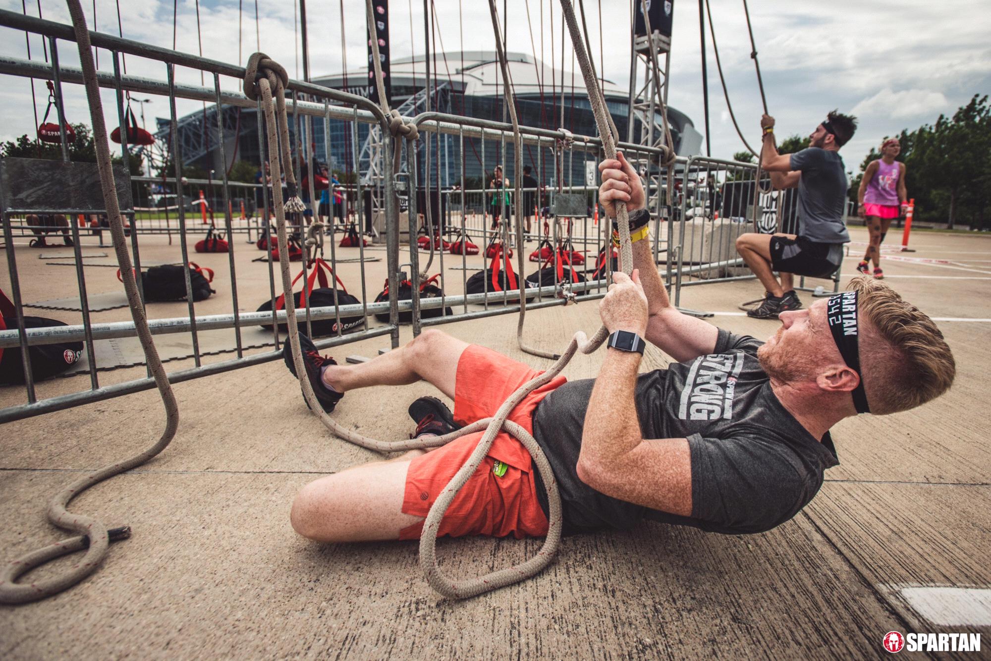 Shaun has entered beast mode on this sandbag hoist. Spartan ATT Stadium Sprint, June 2019