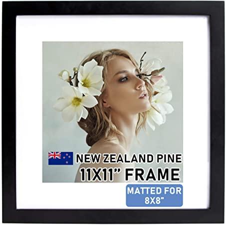 Beyond Your Thoughts Wood + Real Glass (Hang/Stand) 11"X11" Black Picture Photo Frame with Matted for 8"X8" Photo for Wall and Table Top (1 Pack)