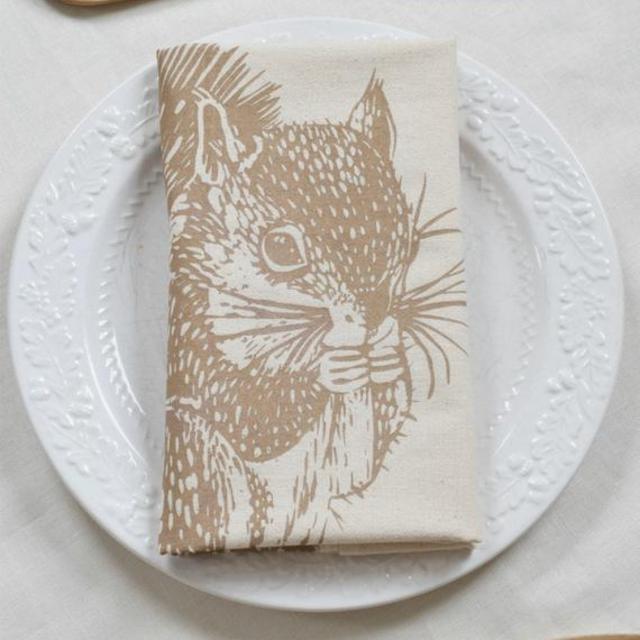 Squirrel Tea Towel - Organic Cotton - Screen Printed - Flour Sack Towel - Eco Friendly Kitchen Towels - Unpaper Towel - Woodland Animal