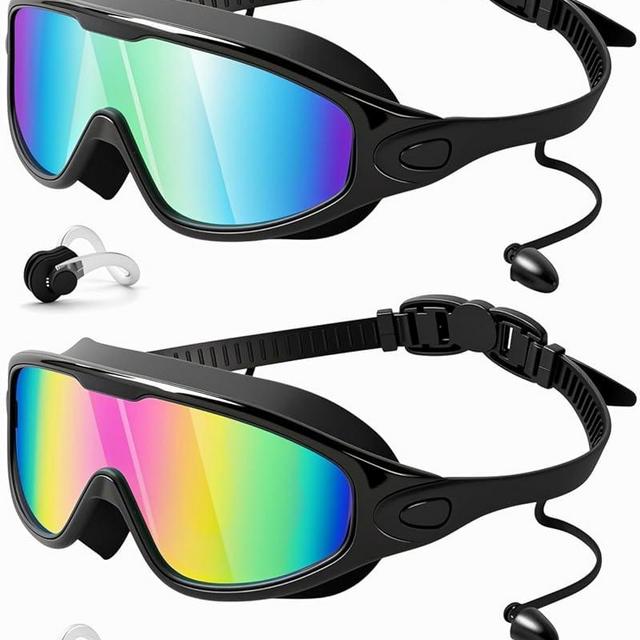 Rantizon Swim Goggles 2 Pack, Wide View Anti Fog&UV Swimming Goggles for Audlt, No Leaking Summer Gifts for Men Women Kid
