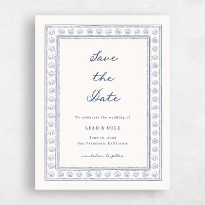 Dark Cobalt, Beige Wedding Save the Date - Martinique Portrait