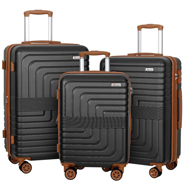 Romswi 3-Piece Set Expandable Luggage Set 22/26/30 Inch, PC+ABS Hardshell Suitcases with YKK, Durable Lightweight Suitcase Set with TSA Lock & Dual Spinner Wheels, Black