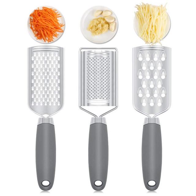 3 Pieces Kitchen Food Grater,Stainless Steel Graters Zester Kits with Anti-rust Rubber Grip, Handheld Multi-purpose Kitchen Grater for Cheese, Vegetables, Lemon, Lime,Ginger and Garlic