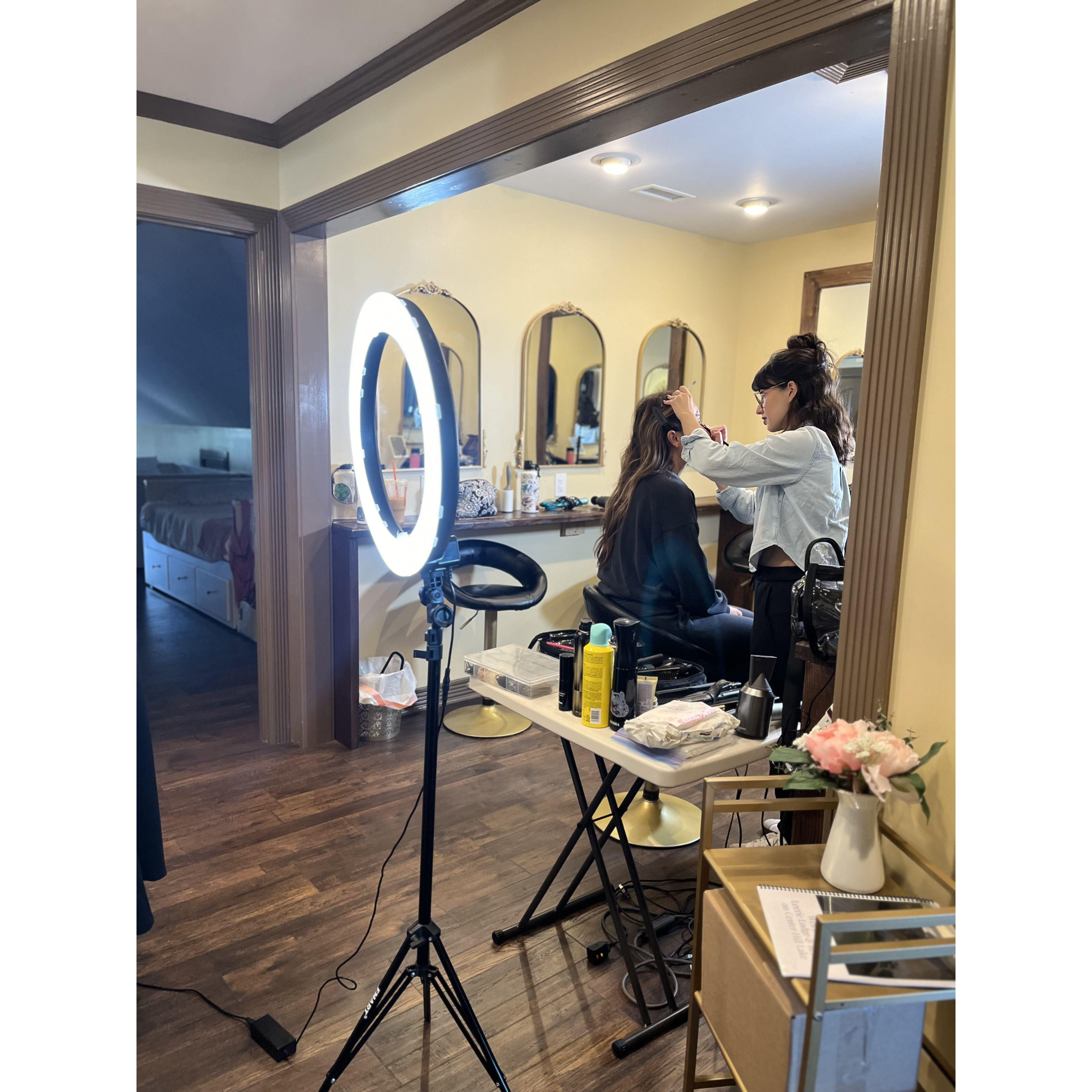 Kara, Sarai's sister in law getting her makeup done
