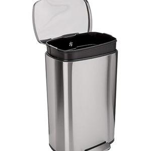 Amazon Basics Smudge Resistant Rectangular Trash Can With Soft-Close Foot Pedal, Brushed Stainless Steel, 50L/13.2 Gal, 16.7x14.7x25.9 in, Satin Nickel Finish