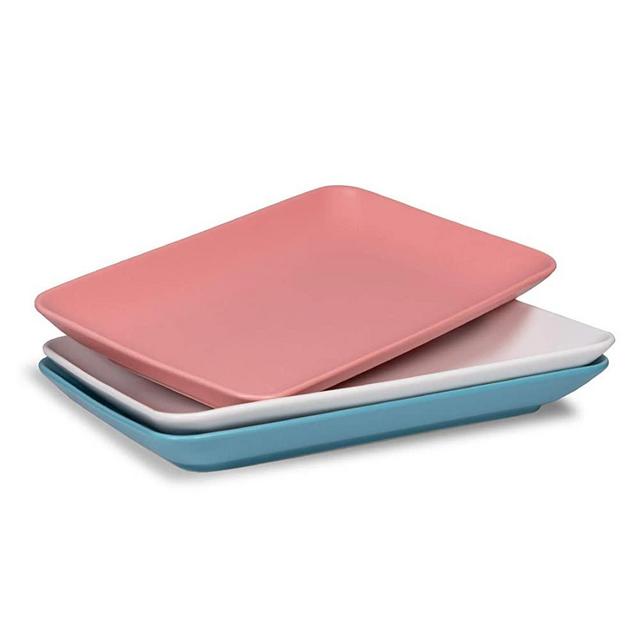BonNoces Matte Porcelain Serving Platters, 10 Inch Rectangular Serving Plate Trays, for Wedding, Party, Dessert, Sushi and Appetizers, Set of 3 (Assorted Color)