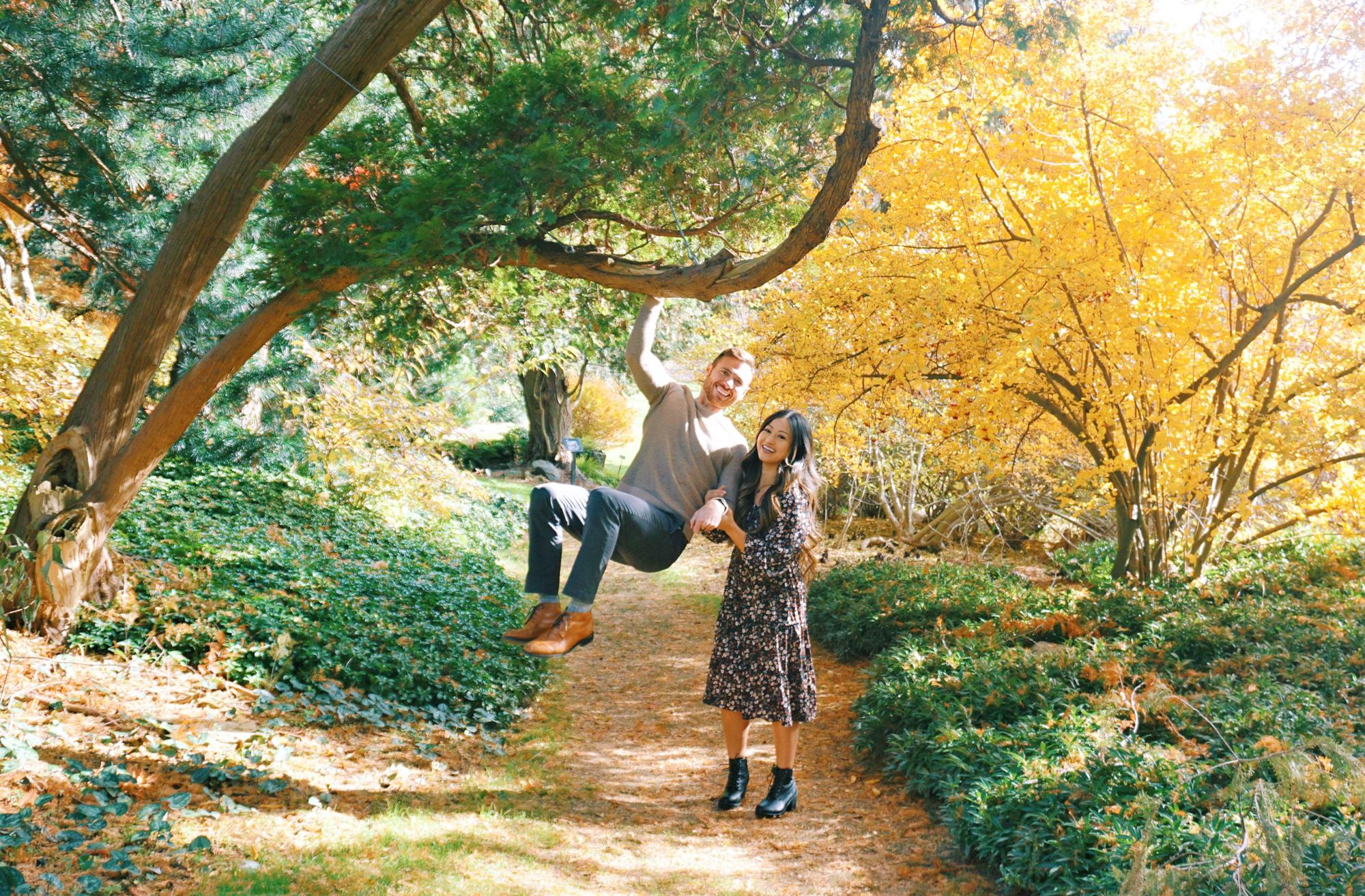 November 2021 • Thanksgiving with Phil’s family and his dad was awesome and took their engagement photos at the Morris Arboretum in Philly.