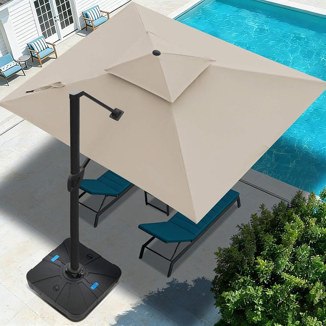 FLAME&SHADE 10 X 10 FT Cantilever Patio Umbrella - Large Square Offset Umbrella Outdoor Patio with 360-Degree Rotation and 3-Year Fade Resistance Fabric for Deck Pool Backyard Garden (Taupe)