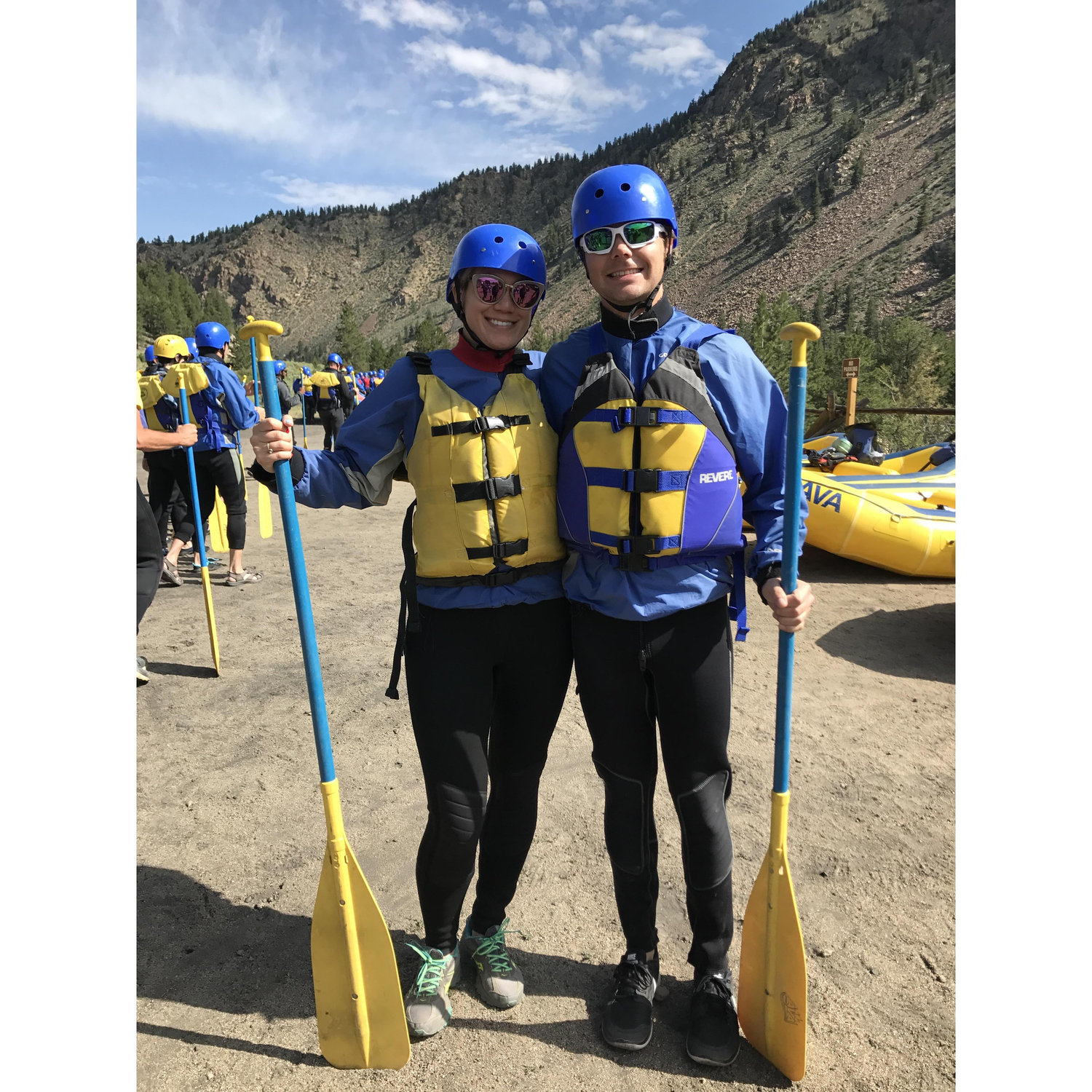 We make wetsuits and helmets stylish during a rafting excursion along the Arkansas River.