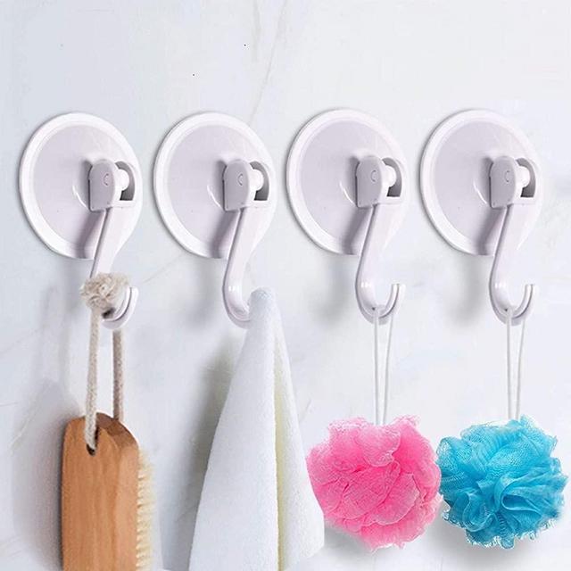 SUNDOKI Suction Cup Hooks, Kitchen Towel Hooks Removable Wall Vacuum Holder for Smooth Tile, Glass and Mirror( 4 Pack)