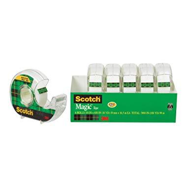 Scotch Brand Magic Tape, 6 Dispensered Rolls, Writeable, Invisible, The Original, Engineered for Repairing, Great for Gift Wrapping, 3/4 x 650 Inches (6122)