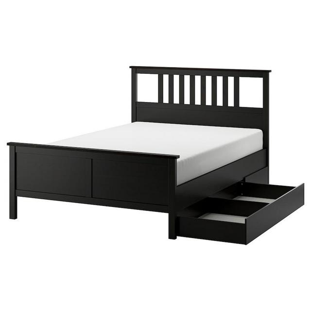 Bed frame with 2 storage boxes, black-brown/Luröy,