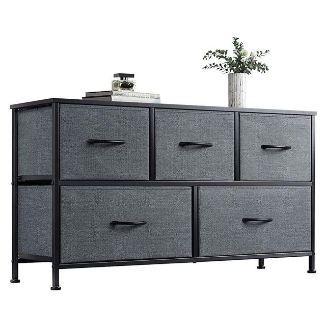 WLIVE Dresser with 5 Drawers, Fabric Storage Tower, Organizer Unit for Bedroom, Hallway, Entryway, Closets, Sturdy Steel Frame, Wood Top, Easy Pull Handle