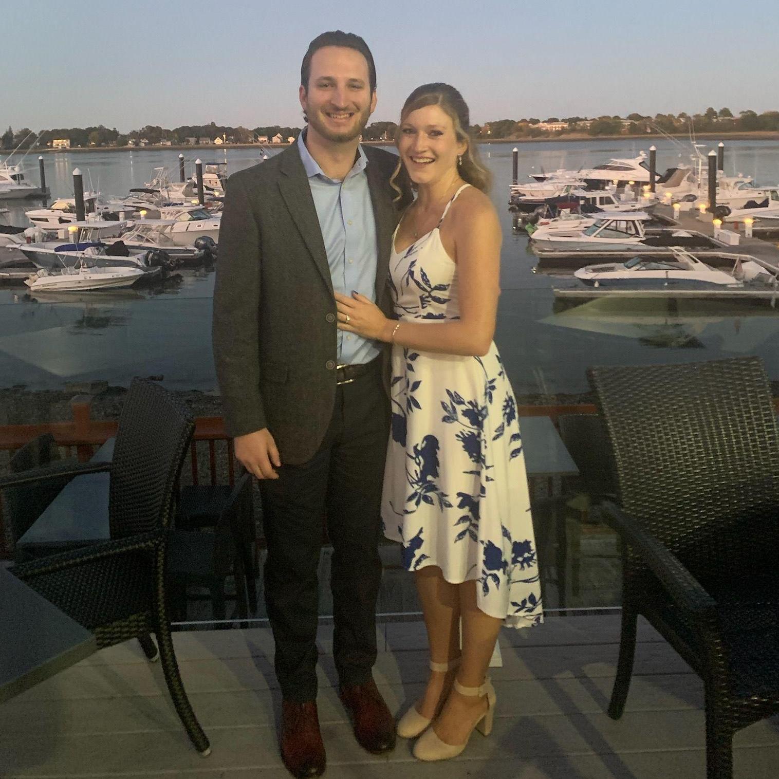 Caitlyn and Anthony at their family engagement party at Bay Pointe Waterfront Restaurant in Quincy, MA in 2022.