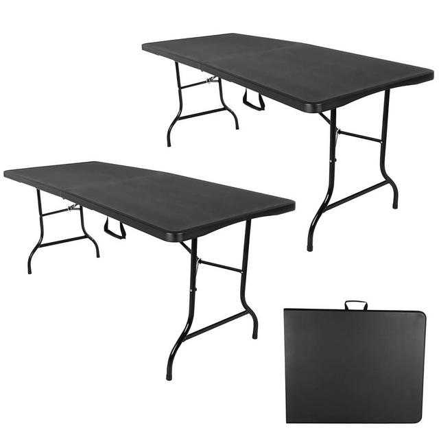 Everyday Home Lightweight Portable Folding Table for Camping, Parties, and Dining, 6-Foot, Black, Set of 2