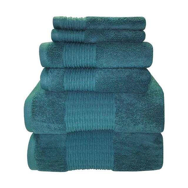 Sttelli Luna 6-Piece Bath Towel Set - Premium Portuguese Towels, 100% Long Staple Cotton - Durable, Soft and Absorbent, Includes 2 Bath Towels, 2 Hand Towels, and 2 Wash Towels - Seaport