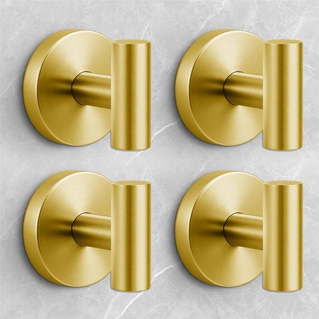 WingWider Shower Hooks for Inside Shower,No-Drill Removable&Reusable Towel Hooks for Bathroom,Heavy Duty Suction Cup Hooks for Glass Window,4 Packs(Gold)