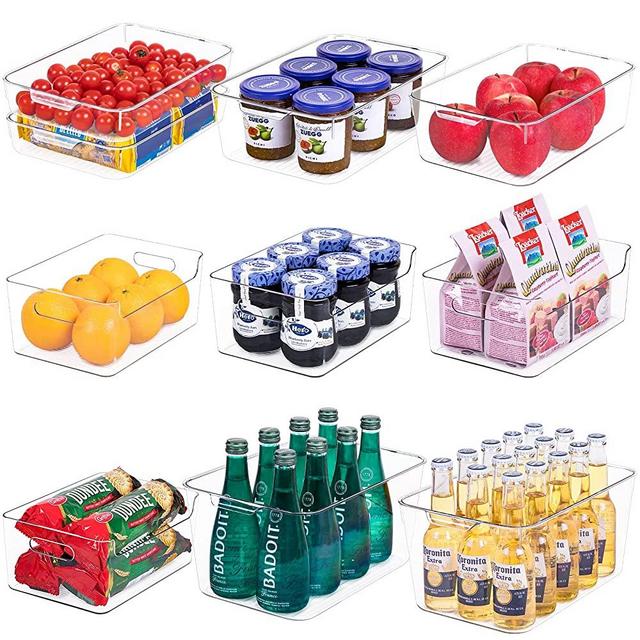 Set Of 10 Refrigerator Organizer Bins-Clear Plastic Storage Bins Fridge Organizers and Storage Clear Bins for Freezer, Cabinet, Cupboard, BPA Free