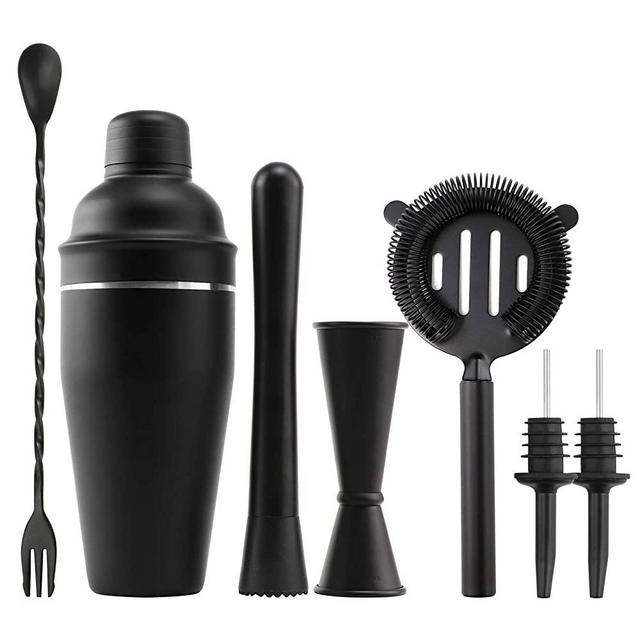 Cocktail Shaker Set, 24 Ounce Drink Mixer Shaker with Accessories, Bartender Kit Bar Set Including Martini Shaker, Mojito Muddler, Jigger, Mixing Spoon, Strainer, 2 Pour Spouts (Matte Black)