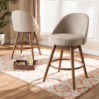 Carra Walnut-Finish Wood Swivel Counter Stool, Set of 2