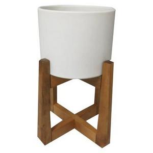 Wood & Stoneware Indoor Planter Small - White - Project 62™