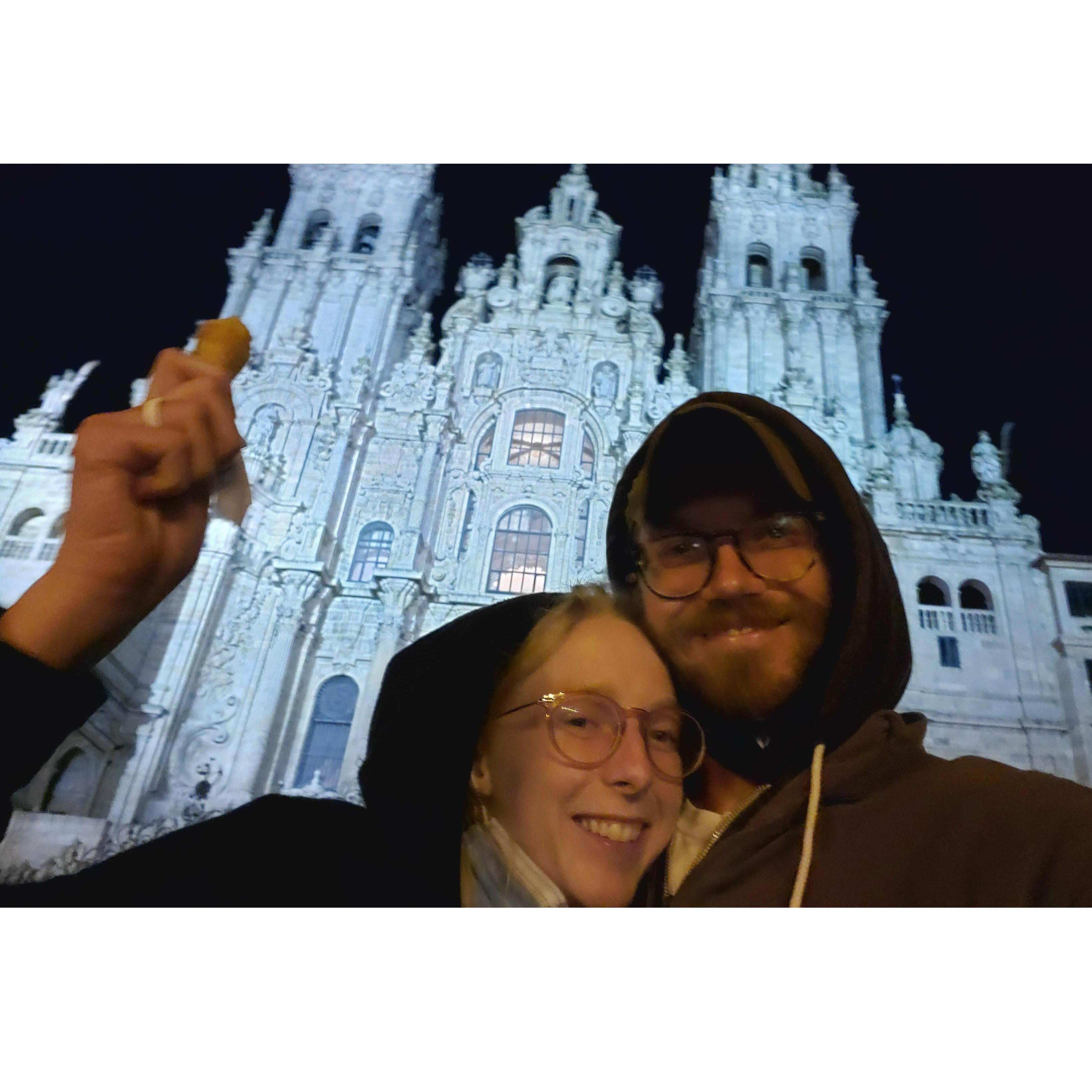 Ice cream in front of the Cathedral in Santiago, Spain - September 2021