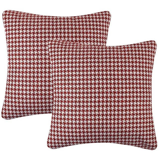 Yeiotsy 2pcs Houndstooth Throw Pillow Covers Geometric Cushion Case for Couch Sofa Bed and Chair Made of Cotton and Linen (18 X 18 Inches, Red)