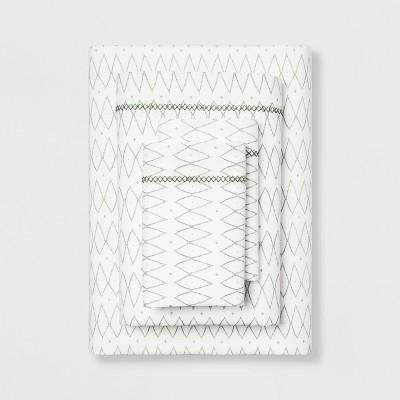 King Cotton Percale Printed Sheet Set White/Green - Opalhouse&#8482;