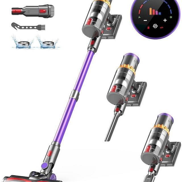 CHEBIO Cordless Vacuum Cleaner, 550W/45Kpa Stick Vacuum with Smart Display, MAX 65Mins Runtime Vacuum Cleaners for Home, Auto Mode & Anti-Tangle Lightweight Vacuum, Vacuum for Pet Hair/Carpet/Floor