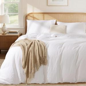 LBRO2M 100% France Linen Duvet Cover Set 3 Pcs Including 1 Flax Comforter Cover with Zipper Closure, 2 Pillowcase, Cozy Duvet Cover King Size, White