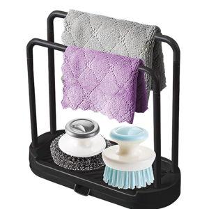 Kitchen Sink Rack Tray Organizer Stand for Sponge, Dish Cloth, Rag, Brush, Scrubber Storage and Organization (Black)