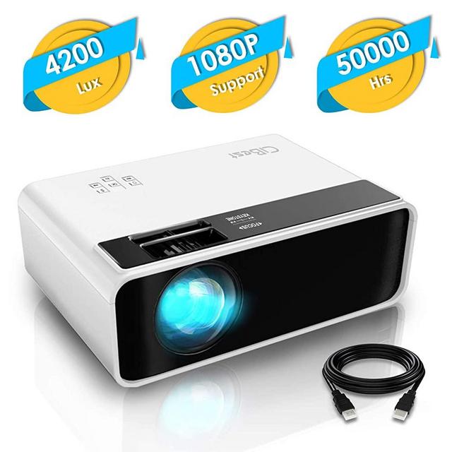 Mini Projector, CiBest Video Projector 4200 lux with 50,000 hrs Long Life LED Portable Home Theater Projector 1080P Supported, Compatible with PS4, PC via HDMI, VGA, TF, AV, and USB