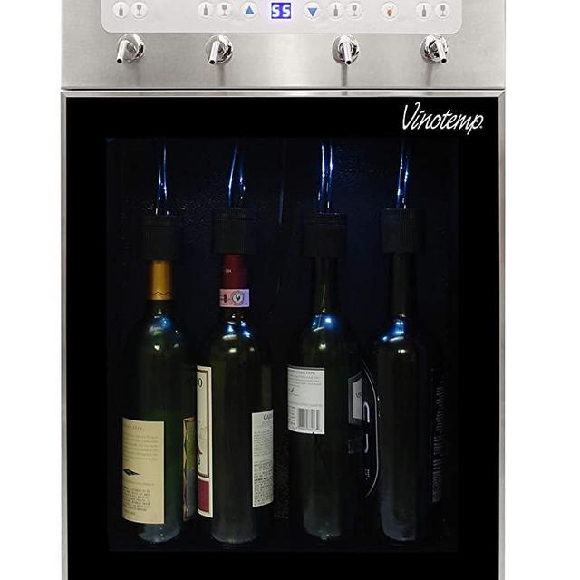 Vinotemp VT-PRWINEDIS4S 4 Bottle Stainless Wine Dispenser with Custom Portion Control and Tempurature Display for Home and Commercial use